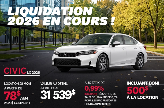 Bannière de Promotion Civic LX 2026